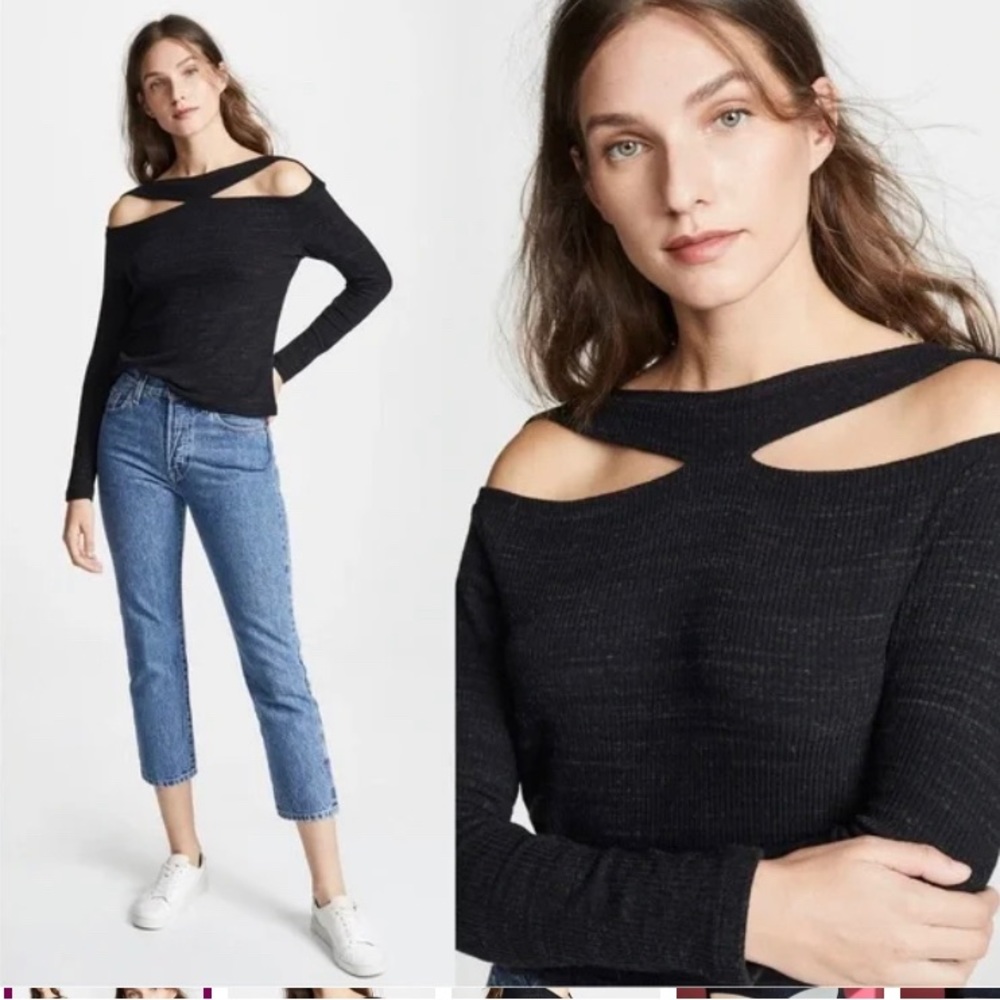 LNA Clyde Slub Marled Knit with cutout shoulder H60